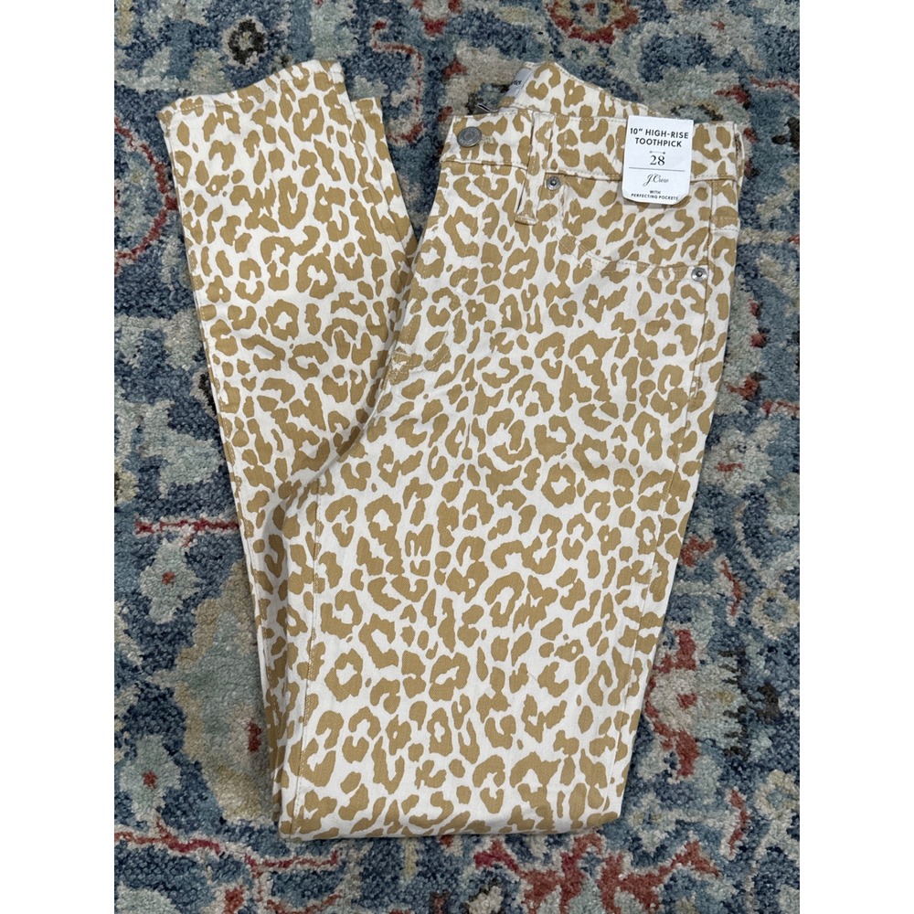 J. Crew Toothpick Jeans Women 28 Tan Leopard‎ Print High Rise Skinny NWT